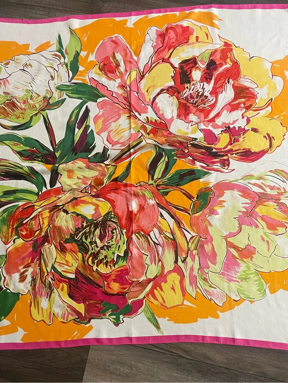 Vince Camuto Floral Silk Scarf in Pink, Orange & Green